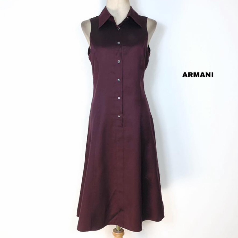 ARMANI COLLEZIONI| Bordeaux Sateen Sleeveless Shirt Dress - sz 6/8